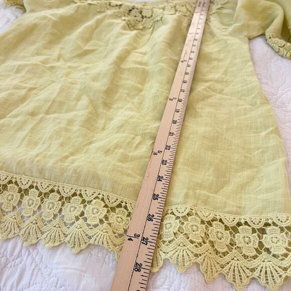 PIAZZA ROMA 100%‎ Linen Pale Yellow Tunic Crochet Details Size Small From Italy - Picture 3 of 5